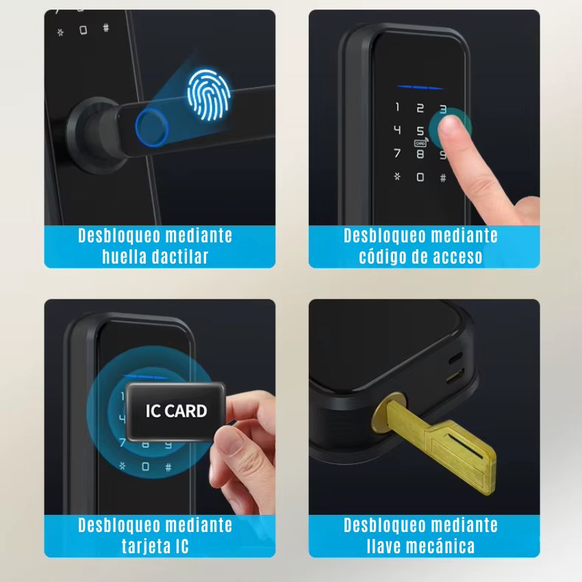 Cerradura Inteligente Con huella, pin, wifi, llave y tarjeta
