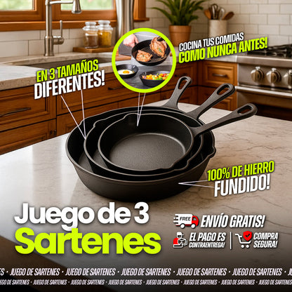 Juego De Sartenes, Hierro Fundido, X 3 Piezas